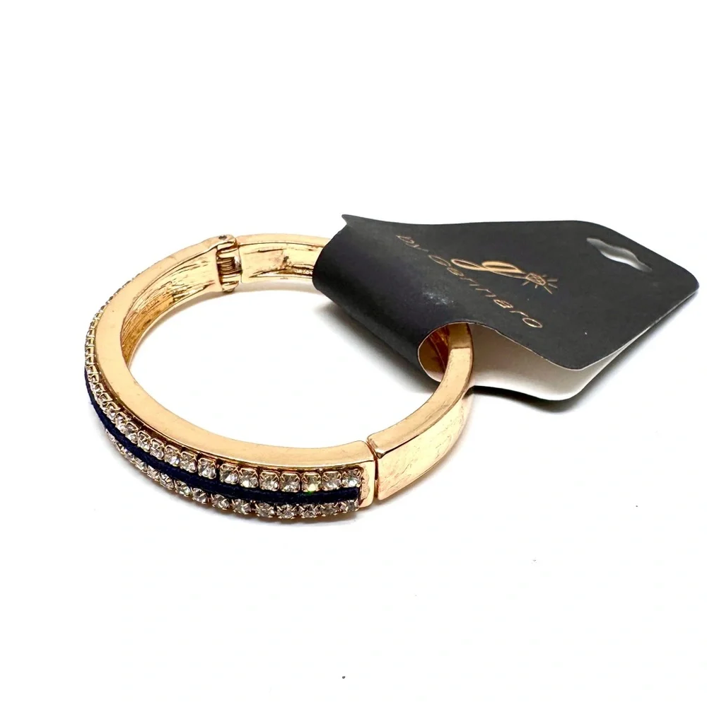 Gennaro Gold-Tone Navy Crystal Pavé Hinged Bangle Bracelet - Picture 3 of 8